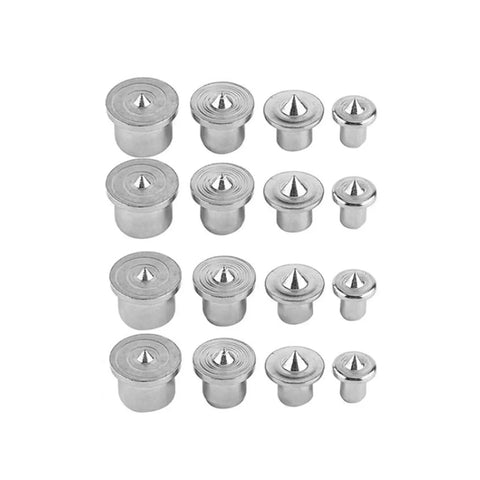 Dowel Center Point Set 10Pcs 6mm 8mm 10mm 12mm, chrome locating pins for precise mortises and splices in woodworking projects.