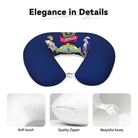 Maine State Flag Print U Shaped Travel Pillow With Memory Foam Core For Neck Support Soft Polyester Cover For Extra Comfort On The Go
