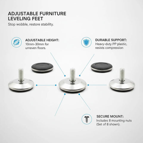 Adjustable Furniture Leveling Feet With Mounting Nuts For Sofas And Cabinets On Uneven Floors 0.4 To 1.2 Inch Range Durable PP
