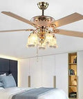 Ultra Quiet 52 Inch Golden Modern Ceiling Fan With Five Reversible Blades Frosted Light Kit Remote Control Eco Friendly