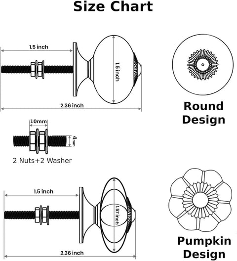 Size chart for Fresh Yellow Floral Ceramic Knobs Kick Up Your Kitchen And Bedroom Cabinet Game With This Slick Set.