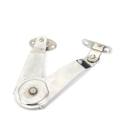 No Nonsense Cabinet Hinge That Lifts Doors Smooth As Butter For Closets And Dresser Lids Silver metal hinge with kickstand feature.