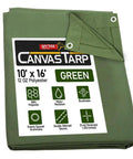 Folded 10x16 Foot Canvas Tarp 12 Oz Tough As Nails Heavy Duty Water Resistant With Breathable Fabric And Double Stitched Seams In Olive Green