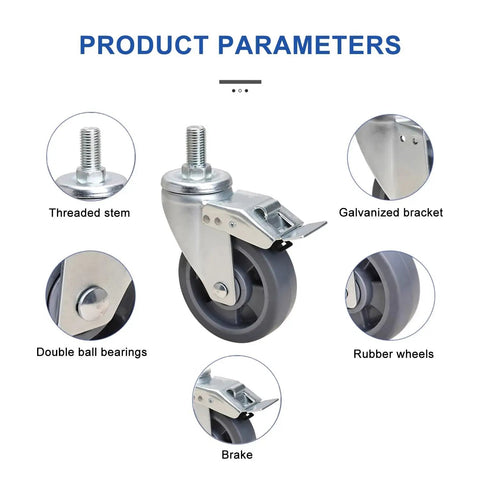 Heavy Duty Swivel Caster Wheels With Top Plate M Threaded Stem Rubber Casters For Furniture And Workbenches components view