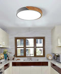 Sleek Modern Round Wood LED Ceiling Light 15.8 Inch Flush Mount Fixture In Gray Minimalist Circular Ceiling Lamp in kitchen