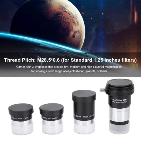1.25 Inch Plossl Eyepiece Set With 4mm 10mm 25mm Plossl Eyepieces And 2X Barlow Lens With T Adapter for real stargazing