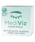 MediViz Eyelid Wipes box, teal and white packaging, 30 individually wrapped single-use wipes