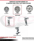 Heavy Duty Rigid Top Plate Caster Featuring A 5 Inch Semi Steel V Groove Wheel With Roller Bearings for industrial use.