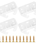Four Pack White Plastic Drawer Slide Brackets With Complete Hardware For Silky Smooth Gliding Easy Peasy Installation Heavy Duty Furniture Repair And Cabinet Track Replacement System, includes screws.