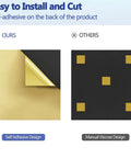 Image comparing self-adhesive soundproofing panels with manual viscose design, highlighting easy installation and cutting features.