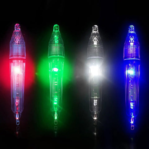 Four LED Underwater Fishing Light 5 Pack Deep Drop Bait Lure Lamp Waterproof Flashing Attractant in red, green, white, blue colors