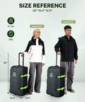 Gonex rolling duffle bag with wheels, 100L, gray fabric with neon-green straps, front view