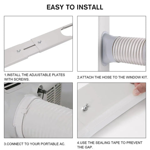 Installation steps for Portable Air Conditioner Window Vent Kit With Adjustable Window Seal And 5.9 Inch Exhaust Hose, 59 Inch Length