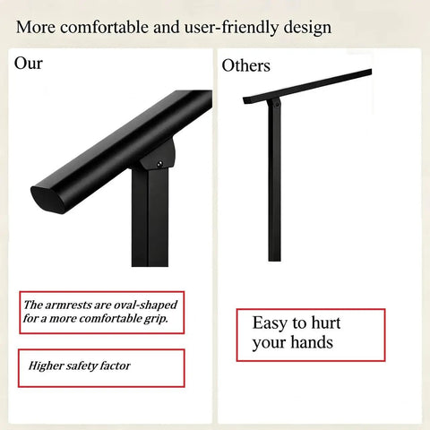 Dang Solid Metal Hand Rails For Outdoor Steps Black Powder Coated Stair Railing Kit comparison of user-friendly armrest design.