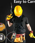 Worker in a yellow helmet holds a drill, wearing an apron with Tough As Nails 15A Peak AC Motor Speed Controller for tools.