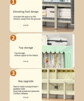 Foldable Clothes Rack With Storage Shelves Canvas Cover Portable Wardrobe Closet features elevated design, top storage, and mesh compartments.