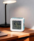 Super Chill Digital Cube Alarm Clock With Quiet Sweep Motion Dreamy Ocean Turtle Graphic Retro Stamp Accents Blue Desktop Display