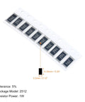 330Pcs 1R-1M Ohm SMT Resistor Kit With 33 Values 1W Power 5 Percent Tolerance Surface Mount Chip Resistors Assortment For DIY Tinkering And Electronics Projects, 2512 size
