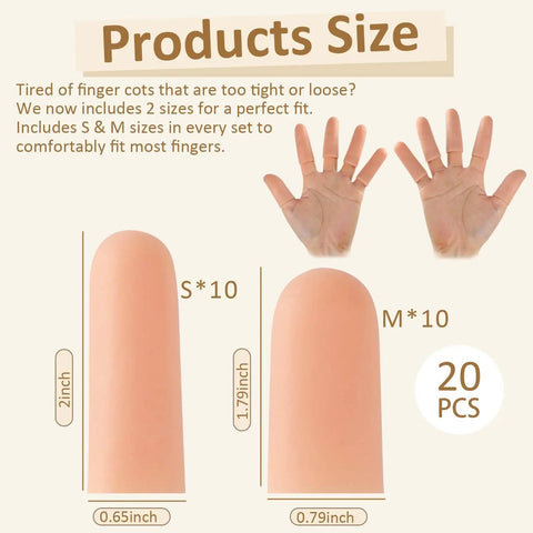 Gel Finger Protectors For Dry Skin And Cracked Fingertips Silicone Finger Cots Size Chart with S and M dimensions