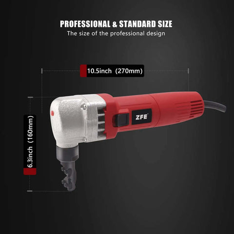 Metal Nibbler For Sheet Metal Cutting, 380W Power, 1700 RPM High Speed Rotor, slim grip, 10.5 inch length, case included