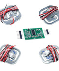Four 50kg Load Cell Half Bridge Sensor Kit With HX711 Module For Precise Weight Readouts, Scalable To 100kg With Two Sensors Or Standalone With External Resistor, Perfect For DIY Scales, Robotics, And Force Sensing Projects. four metal 50kg load cells and HX711 board