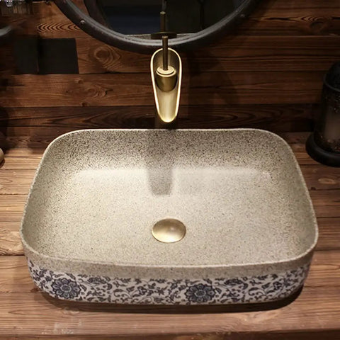 USZWBY Vessel Sinks Bathroom Vessel Sink Art Countertop Basin Chinese Style Ceramic Washbasin with Faucet Combination Bathroom Bowl Sink, 12.5cm height, featuring elegant floral design.