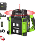 Heavy Duty Electronic Self Leveling Rotary Red Laser Level Kit with remote, receiver, protective glasses, and carrying case.