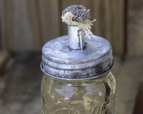 Two Pack Galvanized Metal Lamp Lid With Wick For Regular Mouth Jars Fits Ball Bernardin Outdoor Use Only