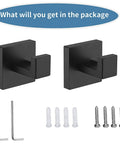 Matte Black Towel Hooks For Bathrooms Wall Mounted 304 Stainless Steel Heavy Duty Coat And Shower Hooks 2 Pack with screws
