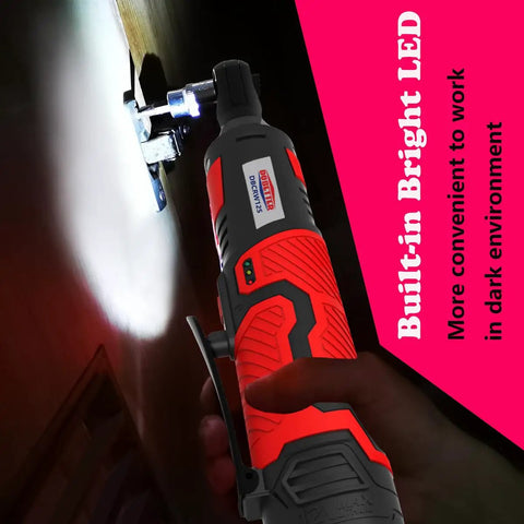 Cordless 2 Inch Alloy Steel Wrench Kit With LED Light And Lock Off Switch in use, illuminating a dark workspace with 40 ft-lb torque
