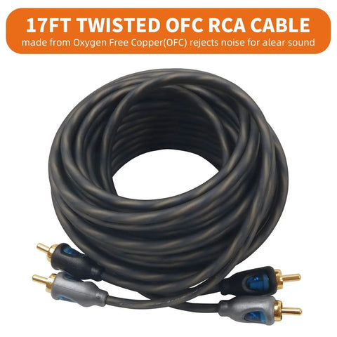 17ft twisted OFC RCA cable for 4 Gauge Amp Kit For Cars With All In One Pro Grade Install Bundle For Subwoofers And Audio System
