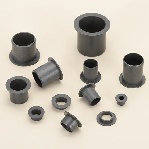 Top Shelf 10 Pack Flanged Sleeve Bearings Made From Solid Pom Plastic Bushings With 16mm Inner Diameter And 18mm Outer Diameter displayed in various sizes for machinery use.