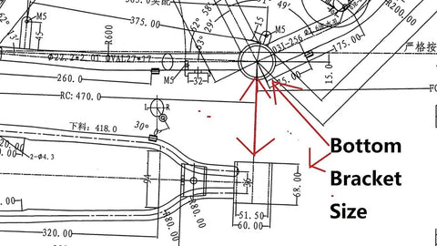 Technical drawing showing bottom bracket size for 2 Inch Cup Bottom Bracket Conversion Kit For Bikes Converts One Piece Crank To Three Piece.