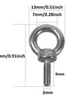 12 Pack M3 Stainless Steel Eye Bolts For Lifting, Heavy Duty Ring Shaped Eye Bolts, 7mm Inner Diameter, 13mm Outer Diameter, M3x9mm Thread, Shoulder Style, Rust Resistant Hardware