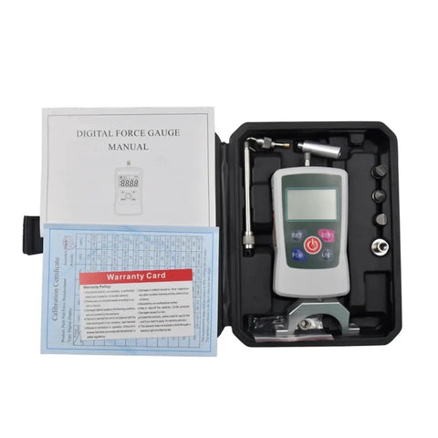 Digital Force Gauge For Push And Pull Strength Testing, 500 Newton, 110 Pound, 50 Kilogram, 1800 Ounce Max Readout, High Accuracy, Portable Lab And Gym Tool For Rehab, Sports Training And DIY Measurements with manual and case