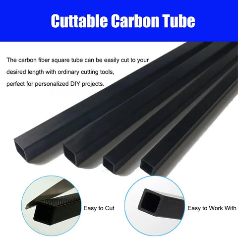 Top Shelf Pultruded Carbon Fiber Square Tube One Meter Long Hella Strong Lightweight Structural Rod, cuttable for DIY projects.