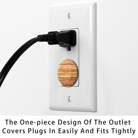 Slick Pine Wood Texture Child Proof Outlet Covers For Wall Sockets on white wall, showcasing one-piece design for easy snap installation.