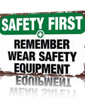 Funny Aluminum Safety Sign Wear Your Gear 8x12 Inch Wall Decor, "Safety First Remember Wear Safety Equipment" message