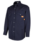 Men's Flame Resistant Welding Shirt With Pearl Snap Front, 7.5oz 100 Percent Cotton FR Twill, Navy, HRC2 Arc Rated 9.2 CalPerCm2 NFPA2112 Certified