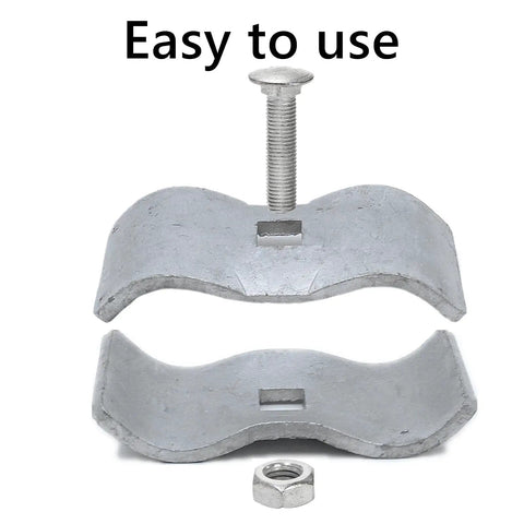 Front view of 10 Pack Built Tough Dog Kennel Clamps with Bolts and Nuts, 1-3/8 Inch Galvanized Steel Fence Panel Clamps.