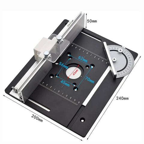 Heavy Duty Aluminum Router Table Insert Plate For Woodworking Routers Rock Solid precision mount with guide fence, 240x200mm.