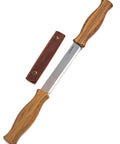 Straight Draw Knife For Wood Carving Featuring Hella Comfy Solid Oak Handles Coated In Natural Linseed Oil Built Tough To Slice Smoothly Through Hardwood.