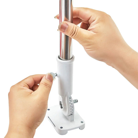 Hands assembling 4 Ft Pro Grade Stainless Dive Flag Pole Kit With 1 Inch Tangle Free Pole, 360 Degree Rings, Adjustable 180 Degree Bracket