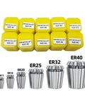 Premium High Precision ER25 Spring Collet Set For CNC Machining And Engraving Machines showcasing various collet sizes in yellow and silver.