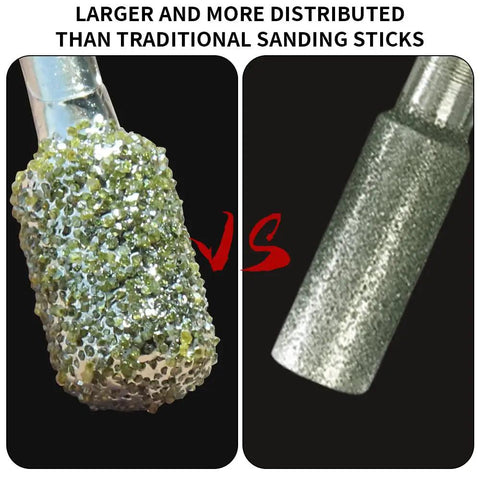 Close-up comparison of Diamond Grinding Burr Bit Set For Rotary Tools 30 Pcs with one eighth inch shank against traditional sanders