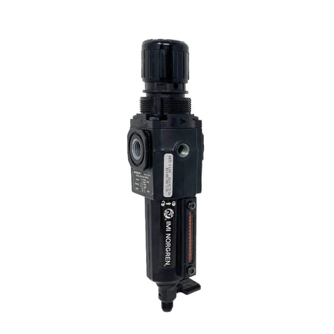 Rock Solid Combo Filter Regulator With One Quarter Inch Npt Connection And Knurled Dial For Sweet Pressure Control Featuring No Fuss Manual Quarter Turn Drain And Built Tough Short Metal Bowl That Keeps Compressed Air Crisp