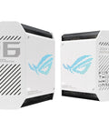 ROG Rapture GT6 Tri Band WiFi 6 Mesh System for Gaming, White, 2 Pack, showing mesh router design with blue logo.