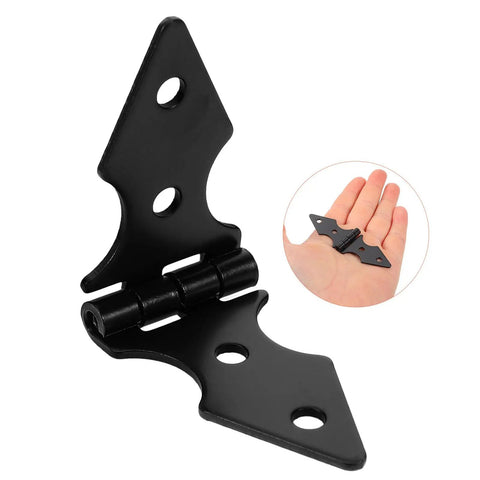 Close-up of Matte Black 10 Pack Heavy Duty Fence Gate Hinges showing sleek design and handheld size comparison for outdoor use.