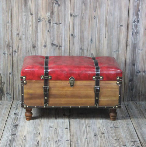 Top Shelf Retro Storage Ottoman And Footrest Legit Favorite For Living Room Bedroom Or Entryway Sturdy Convertible Bench With Deep Compartments Solid Wood Industrial Shoe Stool In Bold Red with wooden legs and red cushion
