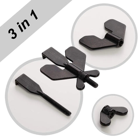 Travel Ready Lightweight Portable Door Lock For Travelers With A Patented Design shown in three components, black steel finish